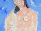 a painting of a nude woman holding a plate of food