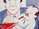 painting of a man holding a baby in his arms and smiling