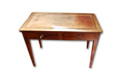 Petit bureau pieds gainés en bronze dessus cuir usagé H72cm …