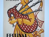 an old poster of a man playing the bagpipes for a festival