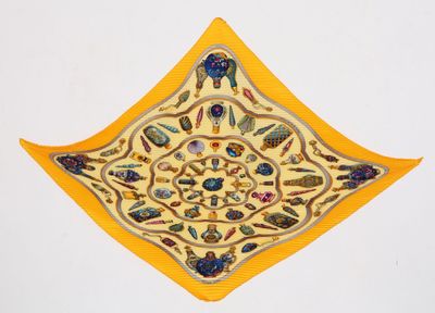 yellow and blue decorative piece on white background with yellow border
