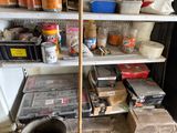 a lot of items that are on the shelves in the room