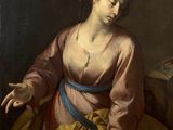 painting of a woman in a pink dress sitting on a ledge next to a book