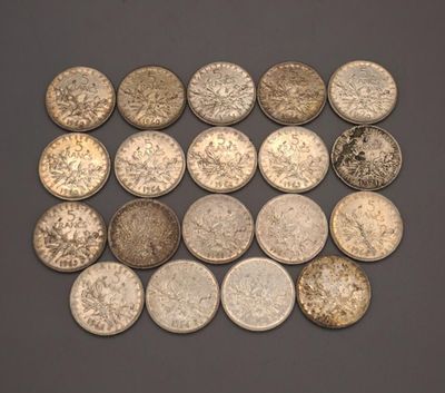 Lot de semeuses en argent 5 francs.