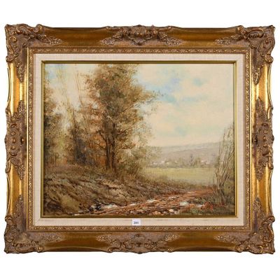 une image représentant un tableau représentant un paysage avec une rivière et des arbres