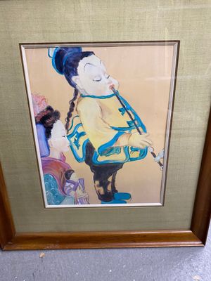 Famille asiatique en costumes Pièce encadrée sous verre