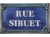 a blue sign that says rue sibuet on it