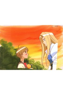 Deux personnages d'anime se tiennent côte à côte devant un coucher de soleil