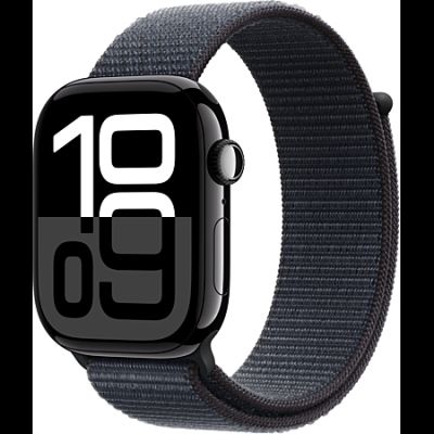 a close up of an apple watch with a black band