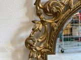 a gold mirror hanging on the wall next to a bird cage