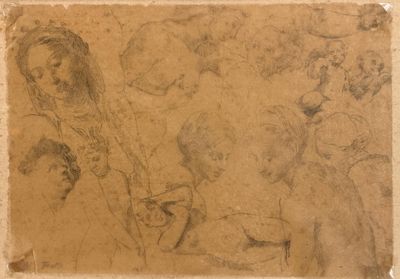 an old drawing of a woman holding a child in her arms
