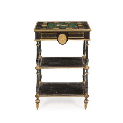 TABLE DE SERVICE EN BOIS ÉBONISÉ ET SCAGLIOLA, 19E SIÈCLE - Photo 1