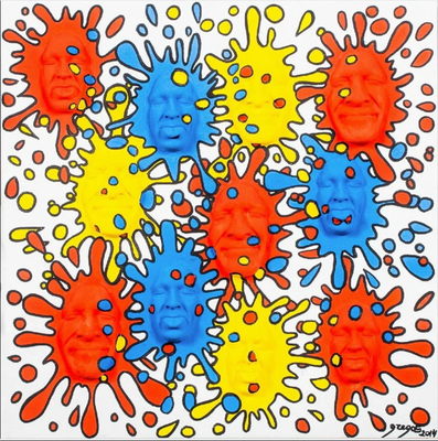 une image représentant un tableau sur lequel on voit un ensemble d'éclaboussures de peinture colorées
