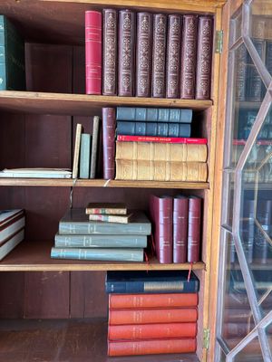 many books that are on the shelves in the room
