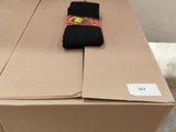a cardboard box with a pair of socks on top of it