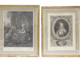 deux reproductions encadrées représentant un homme et une femme assis à une table