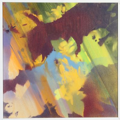 abstract painting of a horse running through a field of yellow flowers