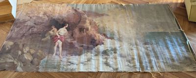 a picture of a painting on the floor of a living room