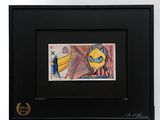 painting of a cat with a banana on a black frame