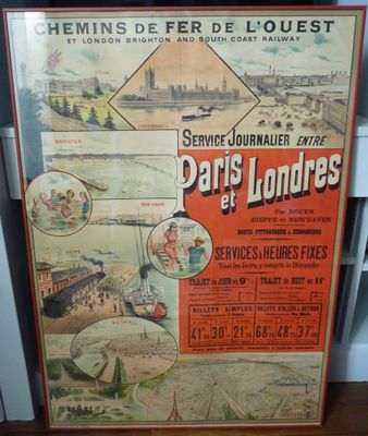 affiche de voyage française vintage représentant Paris et le Louvre
