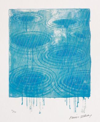 an image of a blue painting with water drops on it