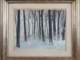 an image of a painting of trees in a snowy forest