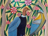 deux oiseaux qui se tiennent au milieu d'un tableau