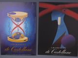 two posters of a clock and a hourglass on a wall