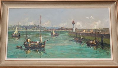 Attribué à Stevens Port d'Erquy Huile sur toile 50x100cm
