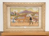 a picture of a picture of a man with a horse drawn wagon