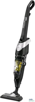 a close up of a black and white vacuum cleaner on a white background