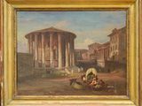 an oil painting of a roman forum with a horse drawn carriage