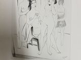 a drawing of a woman standing in front of a mirror