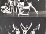 several black and white photos of a group of people on a stage
