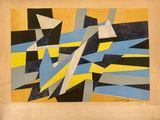 une image représentant un tableau aux motifs abstraits jaunes et bleus
