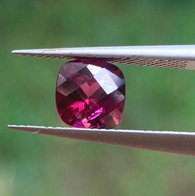 une pierre rouge maintenue par une pince