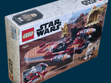 a box of lego star wars vehicles on a blue background