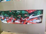 a cardboard box with a picture of a train inside of it