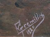 a close up of a painting with writing on it