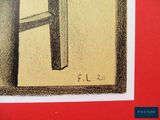 a drawing of a chair on a red surface