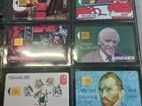 four different colored cards with pictures of people on them