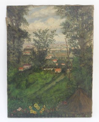 Ecole XXe, scène naïve de village.