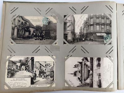 une vieille photo d'un livre contenant des images de personnes et de bâtiments