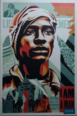 une grande affiche représentant un homme coiffé d'un turban
