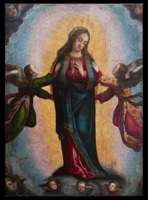 an image of a painting of a woman surrounded by angels