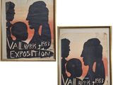 two framed posters of a couple of people holding a soccer ball