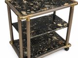 an image of a black and gold table with a marble top
