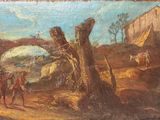 painting of a man on a horse and a man on a horse in a field