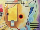abstract painting of a cat and a bird on a colorful background
