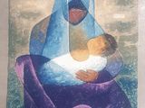 une image d'un tableau représentant une femme tenant un bébé dans ses bras